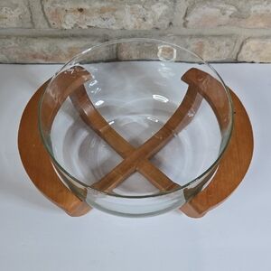 Glass Bowl with Wooden Serving Handle Stand